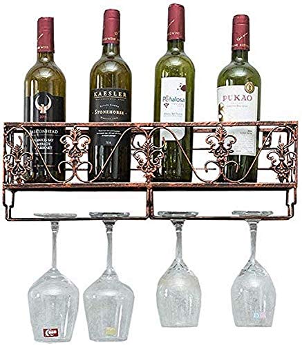 OUSIKA Wine Racks,Wine Lovers/Wall Mounted Metal Wine Rack Rustic Wine Shelf Stem Glass Holder & Wine Cork Storage Wine Glass Rack Hanging -Wall