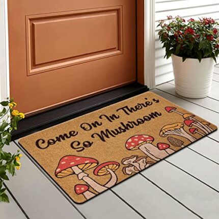 CiyvoLyeen Mushroom Welcome Doormat, Funny Front Door Mat Coir Rug Indoor Outdoor Entrance Porch Carpet Fungi Cottage Home Decor Cottage Housewar