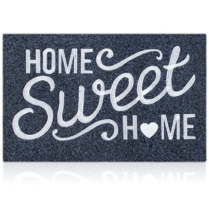 Home Sweet Home Door Mat with Non Slip Rubber Backing Outdoor Indoor Welcome Mat Ultra Absorb Mud Easy Clean Front Door Entrance Doormat Grey