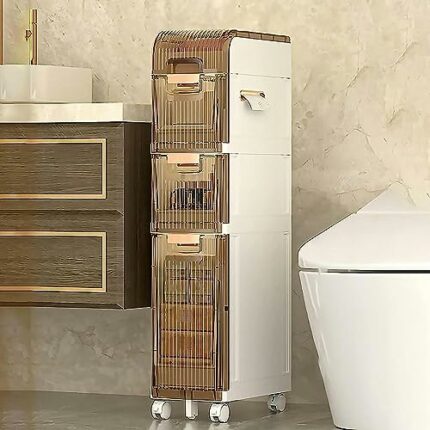 Bathroom Storage Cabinet for Small Spaces, 3/4/5 Drawer Narrow Bathroom Floor Cabinet Strong Frame Home Storage Container Tower, Large Capacity S