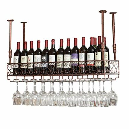 KEppd Wine Rack Wall Mounted - Wine Rack,Creative Upside Down Goblet Rack, Ceiling Mounted Hanging Wine Bottle Holder,Adjustable Height,Metal Win