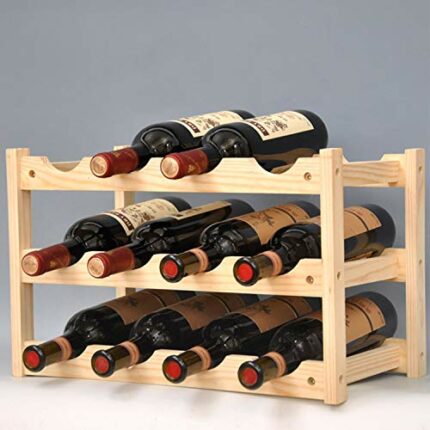 KALINCO Wine Rack, Wood Wine Storage Racks Countertop, Wine Rack 12 Bottles 3-Tier, Wine Storage Shelf for Kitchen, Bar, Pantry(Natural)