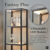 FENLO Fantasy Plus 66" Luxury Glass Display Shelf with Dimmable LED Floor Lamps, Sturdy Glass Shelves For Bedroom, Curio Cabinet with Glass Books