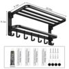 plainshe Towel Rail with Shelf: Wall Mounted Drill/Adhesive 2 Tier 59cm Aluminum Foldable Bath Towel Rack Non Drill Towel Holder Bathroom Shelf T