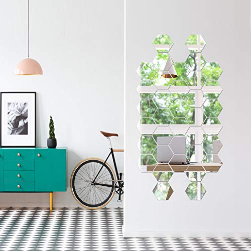 Flexible Mirror Sheets Self Adhesive 10 x 8.6 x 5 cm Non Glass Mirror Tiles Removable Acrylic Mirror for Home Living Room Bedroom Decor (36 Piece