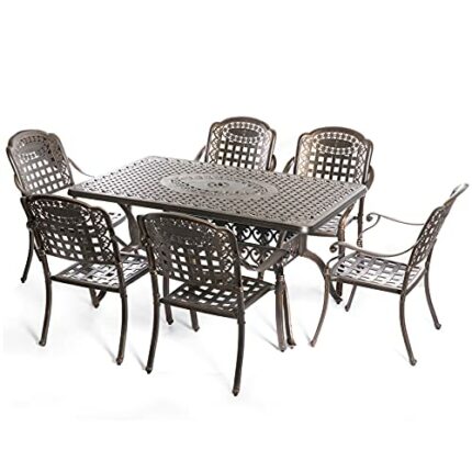 Gardenised Bronze Indoor and Outdoor Dinning Set 6 Chairs with 1 Table Bistro Patio Cast Aluminum