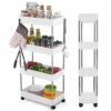 Wopeite Kitchen Trolley on Wheels 4-Tier, Narrow Utility Kitchen Cart Vegetable Rack Bathroom Trolley, Space-Saving Storage Trolley on Wheels for