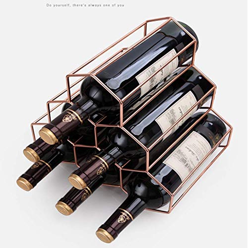 OUSIKA Wine Racks,Wine Bottle Rack,Free Standing the Geometric Metal Wine Holder Iron Art 6 Bottles Wine Glass Racks for Bar Cabinet Pantry Kitch