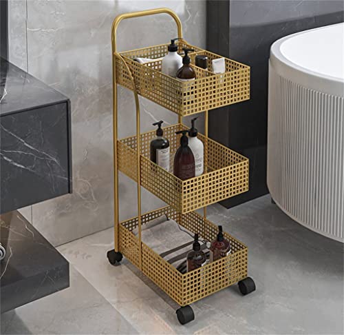 DSHGDJF Iron Rack Bedroom Kitchen Metal Mobile Bathroom Storage Rack Wheeled Trolley Gold Kitchen Cart Kitchen Island (Color : White)