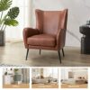 HULALA HOME Faux Leather Accent Chair Removable Cushion, Comfy Upholstered Armchair with Black Metal Legs & Nailhead Trim Wingback Vanity Desk Ch