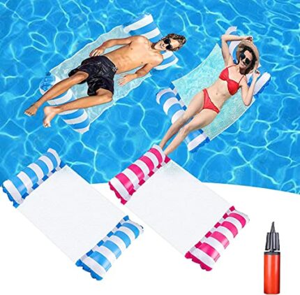 SSYYX Water Hammock 2 Pack Swimming Pool Beach Floating Recliner Inflatable Hammock with Portable Inflator 4-in-1 Multi-Purpose Swimming Chair Be