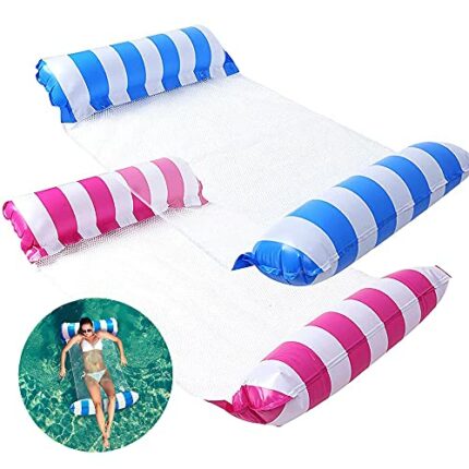 2 Pcs Inflatable Hammock Pool Float, Multi-Use Pool Chair (Hammock, Drifter, Lounger Chair, Saddle) Swimming Pool Float Raft Portable Water Hammo