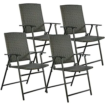 SHDT 4pcs Portable Rattan Chairs, Lightweight Collapsible Garden Chairs, for Outdoor & Indoor - Patio Pool Balcony Yard