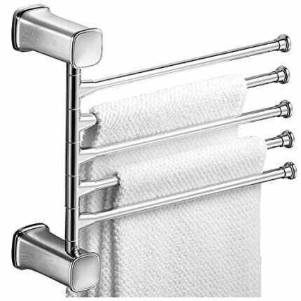 SMLJLQ Bathroom Rotating Towel Rack Free Punch Activity Towel Bar Bath Stainless Steel Wall Hanging Shelf Home Accessories Set