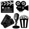 5 Pieces Movie Theater Decor Wooden Home Theater Room Decor Cinema Wall Art Movie Reel Theater Action Popcorn Ticket Sign Movie Night Decor Theme