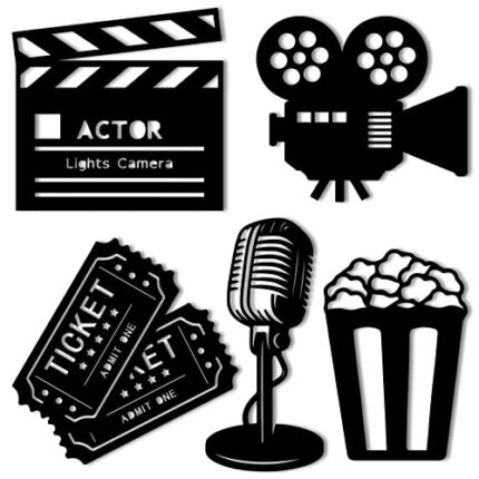 5 Pieces Movie Theater Decor Wooden Home Theater Room Decor Cinema Wall Art Movie Reel Theater Action Popcorn Ticket Sign Movie Night Decor Theme