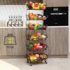 BRIAN & DANY 6 Tier Vegetable Storage Rack, Stackable Fruit Vegetable Stand with Lockable Casters and 5 S-Hooks for Kitchen, Pantry, Bathroom, Ga