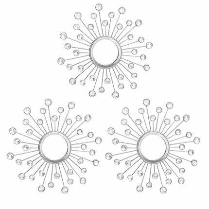 sxnzequnze 12.2inch Star Burst Wall Mirror Set of 3 Diamond Crystal Wall Décor Sparkling Accent Mirrors Hanging for Living Room Bedroom Bathroom-