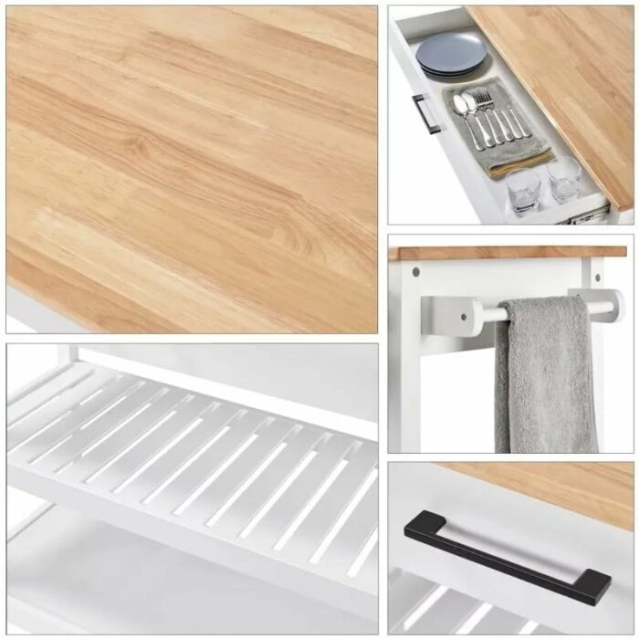 GRETD Wooden Kitchen Cart With Storage Shelves And Drawer Multi-Purpose Rolling Kitchen Furniture Rolling Storage Cart