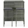 DINGZZ Kitchen Bar Tables and Chairs Set Dining Room High Top Counter Height Table Set for 2 Poly Rattan Gray