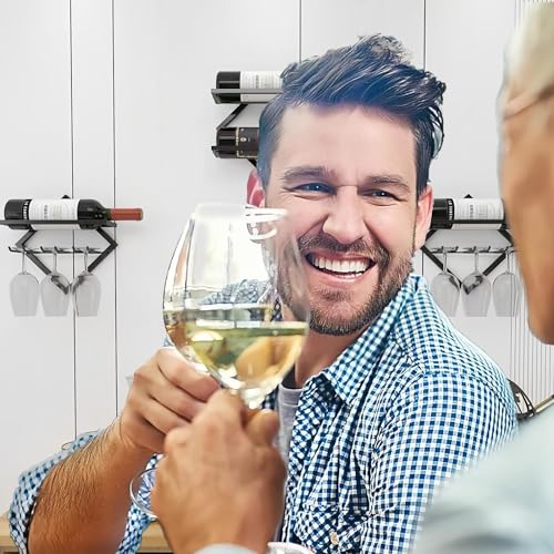 RHBLME 2 Set Metal Wine Glass Holder Wall Mounted, Upgrade Stemware Rack Collapsible Hanging Red Wine Racks Organizer with 3 Stem Glass Holders,