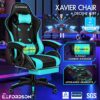 ELFORDSON Gaming Chair with Massage Lumbar Support Footrest, Computer Office Chairs High Back 150° Reclining, Gamer Chairs for Kids Adults, Cyan