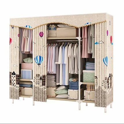 LUKEO Simple Wardrobe Reinforced Thicken Cloth Sturdy Steel Frame Assembly Oxford Locker Hanging Wardrobe