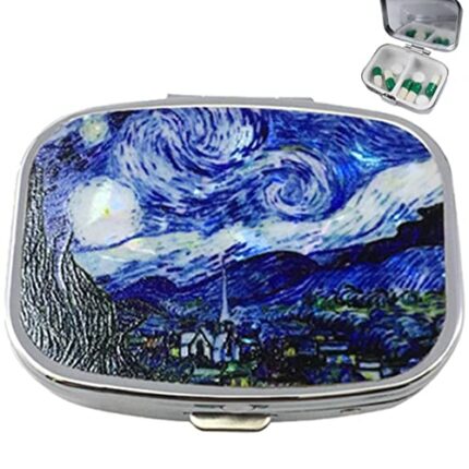 Container 2 Slots Metal Medicine Box Rectangle Painting Small Medicine Case Vitamin Box for Travel Outdoors