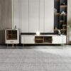 N/A Coffee Table TV Cabinet White Black Vertical Texture Led Lamp Glass Door Home Furniture Set (Color : Argento, Size : Light Grey)