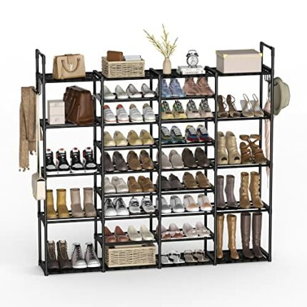 WEXCISE Large Shoe Rack Organizer 9 Tiers 4 Rows for 64-72 Pairs Shoe and Boots, Tall shoe storage Metal Shoe Organizer garage shoe storage Black