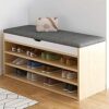 Wooden Shoe Storage Bench With Drawer,Modern Shoe Cabinet With Door,Entryway Shoe Bench With Padded Seat Cubby,D Walnut,80X24X50Cm(31X9X20Inch)