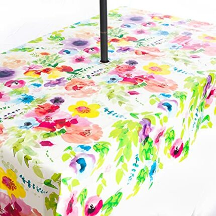 PVC Wipe Clean Garden Outdoor Tablecloth Cover with Stainless Steel Parasol Umbrella Hole Bright Floral 200cm x 140cm