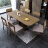 Dining Table, Solid Wood Dining Table and Chair Combination of 9 Pieces Square Dining Set Kitchen Furniture 160 x 90 x 76 cm, 1 Table 6 Chairs