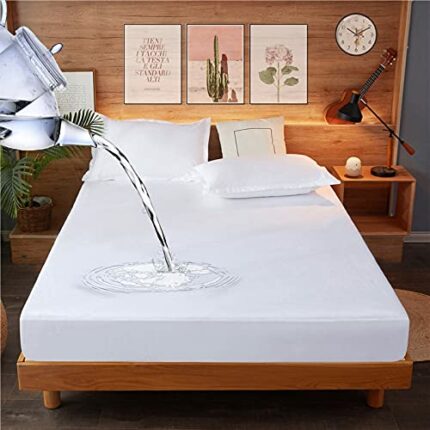 Waterproof Single Mattress Protector Single Bed Fitted Bed Mattress Cover for Bed Wetting Soft Washable Breathable Fitted Bed Sheet 30cm Deep 90x