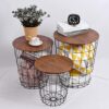 Lantaly Nesting Retro Wire Coffee Tables Stacking Storage Convertible Round Metal Basket Accent Side End Tables with Storage for Living Room Bedr