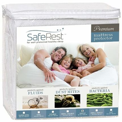 SafeRest Single Mattress Protector - Fitted Mattress Pad Cover - Bedding Essentials for University Dorm Room, New Home, First Flat - Cotton Terry