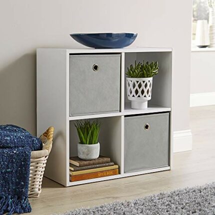 Home Source Storage Cube 4 Shelf Bookcase Wooden Display Unit Organiser White Furniture
