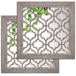 Yudarte 2pcs Set Square Moroccan Cutout Wall Mirror Decor - Farmhouse Rustic Decorative Mirrors for Bedroom Bathroom Living Room Kitchen Entryway