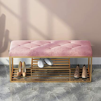 Modern Entry Shoe Bench Shoe Organizer Furniture,Luxurious Entryway Bench Shoe Rack Bench,Soft Velvet Upholstered Bench Seat Shoe Storage Bench-P