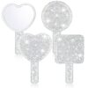 Bucherry 3 Pcs Rhinestone Hand Mirror Heart Shaped Bling Dazzling Hand Held Mirrors Square Round Shape White Cosmetic Portable Decorative Persona