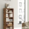 VASAGLE Bookshelf, Open Bookcase with Adjustable Storage Shelves, Floor Standing Unit, Engineered Wood, Rustic Brown, 23.6”