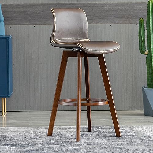 N/A Bar Stools Set of 2, Swivel Bar Chair Rubberwood High Stools, with Upholstered Backrest Seat & Footrest, for Kitchen Counter Dining Room Isla
