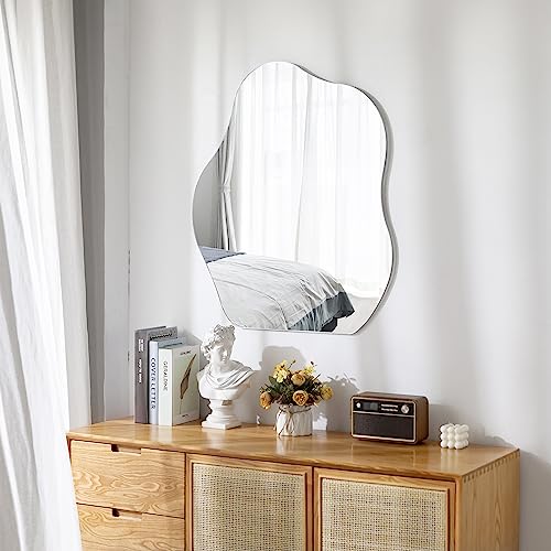 Flvzog Irregular Mirror 30"X25" Frameless Wall Mirror,Wall Mounted Cloud Shape Mirror,Aesthetic Vanity Mirror,Asthetic Room Decor for Home Decor
