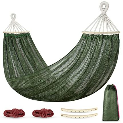Outdoor Hammock, Super Soft and Breathable, Mesh Hammock Made of Cool Nylon with Wooden for Indoor, Balcony, Garden, Camping, Backpacking
