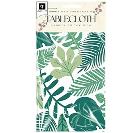 AKH® Summer Party Tablecloth | 132 x 178cm | Hawaiian Leaves Flamingos Lemons Patterns Tableware | Wipeable Durable Rectangular PVC Table Cover |