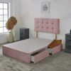 Plush Divan Bed Base With Deluxe Cube Headboard | Storage Drawers Available (Green Plush, 4.0FT Small Double - 4 Drawers)
