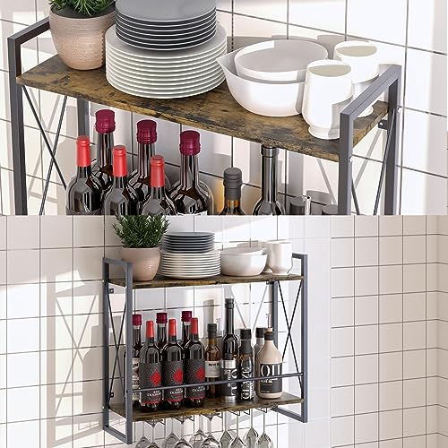 aboxoo Wall Mounted Wine Rack 2 Tier Shelf with 5 Rows Wine Glass Hanging Rack Industrial Rustic Brown Wood&Iron Frame for Dining Room,Wine Displ