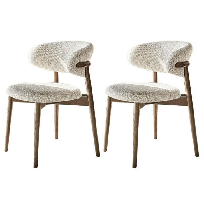 Set of 2 Mid Century Modern Walnut Dining Chairs, Wood Arm Beige Fabric Kitchen Cafe Living Room Decor Furniture with Vintage Farm Wooden Base fo