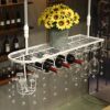 SUCHETA Wine Rack Wine Glass Rack Iron Hanging Double Storage Adjustable Wine Bottle Rack Retro Goblet Rack Whiskey Glass Rack Grille Shelf Rust