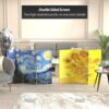 Red Lantern 3 ft. Short Double Sided Works of Van Gogh Canvas Folding Screen Starry Night/Sunflowers 3 Panel Freestanding Partition and Separator